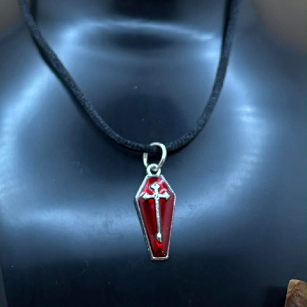 🩸 Red Coffin Necklace with Sword | Gothic Pendant 🩸
